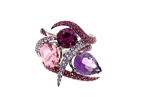 Amethyst, ruby, sapphire and gold ring set from Shaun Leane