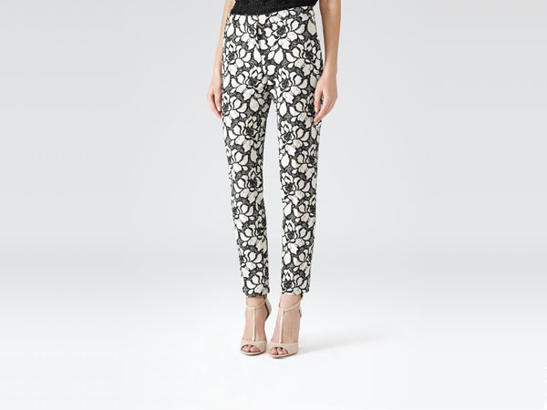 Pisa black and white floral print trousers from Reiss