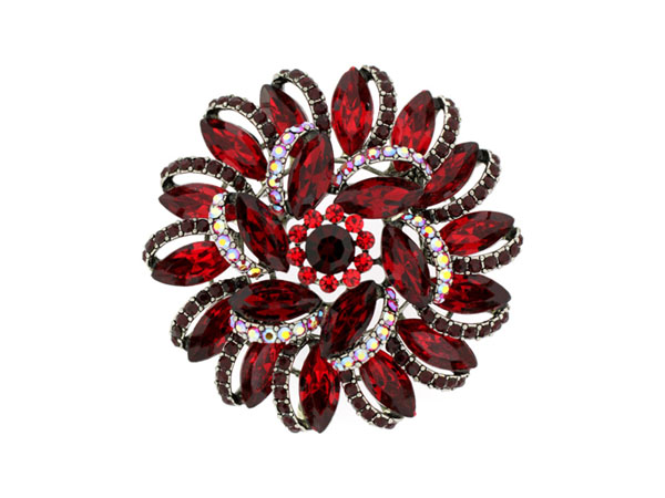 Ruby-red Swarovski crystal sunflower brooch from Brooches Store