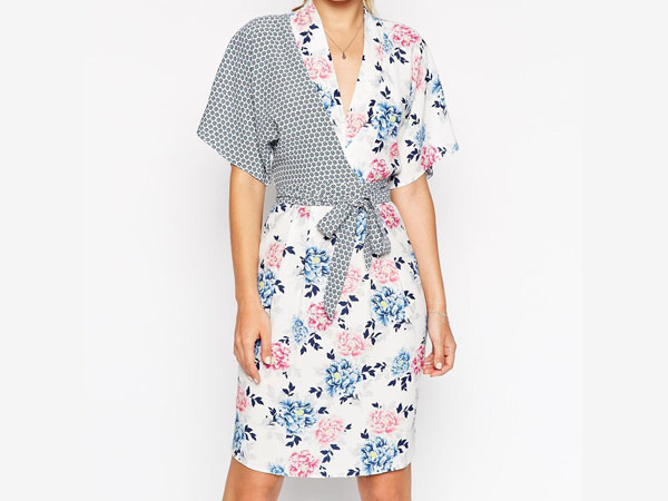 Kimono wrap dress in mixed print from ASOS