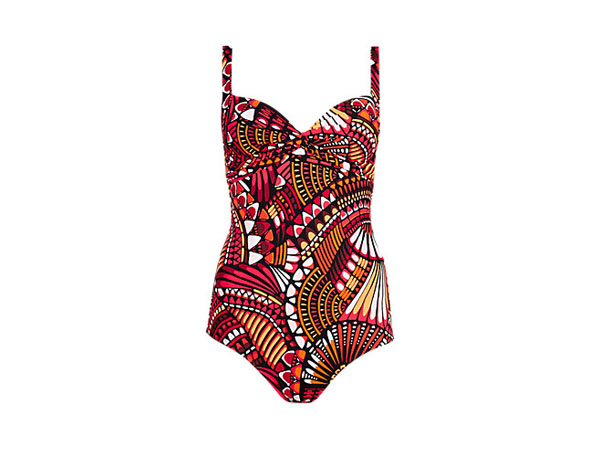 Abstract print twisted front plunge swimsuit from M and S Collection