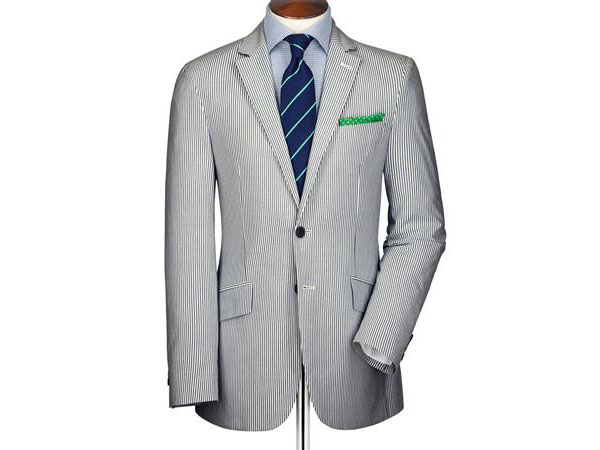 Blue and white stripe seersucker slim fit jacket from Charles Tyrwhitt