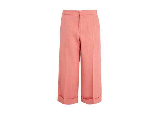 Pink wide crop linen-blend trousers from Marni