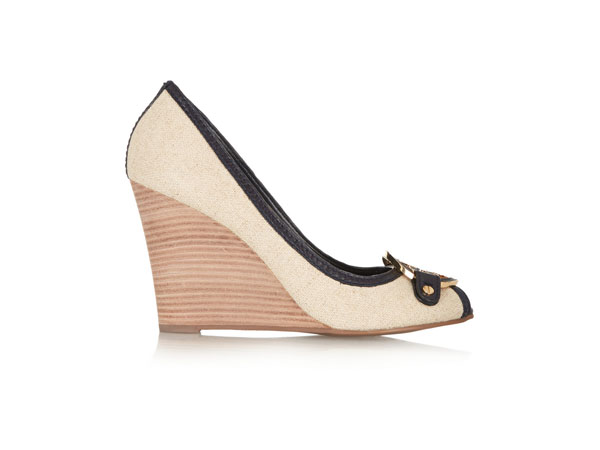 Amanda leather-trimmed canvas wedge pumps from Tory Burch
