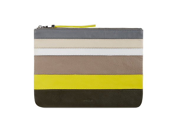 Yellow leather stripe clutch bag from Jaeger